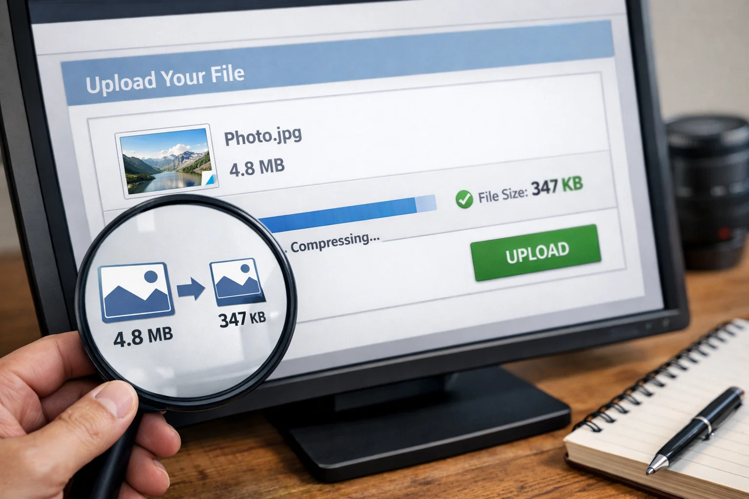 Compressing an image for an online form upload with file size reduced