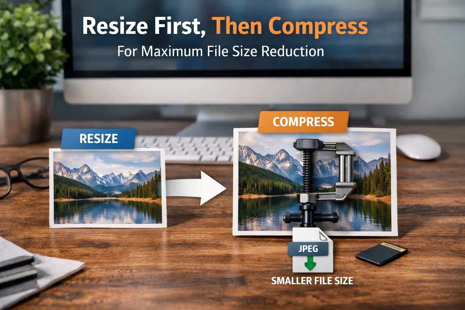 Resize then compress workflow to reduce image file size effectively