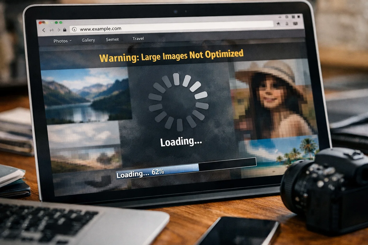 A website loading slowly because large images are not optimized