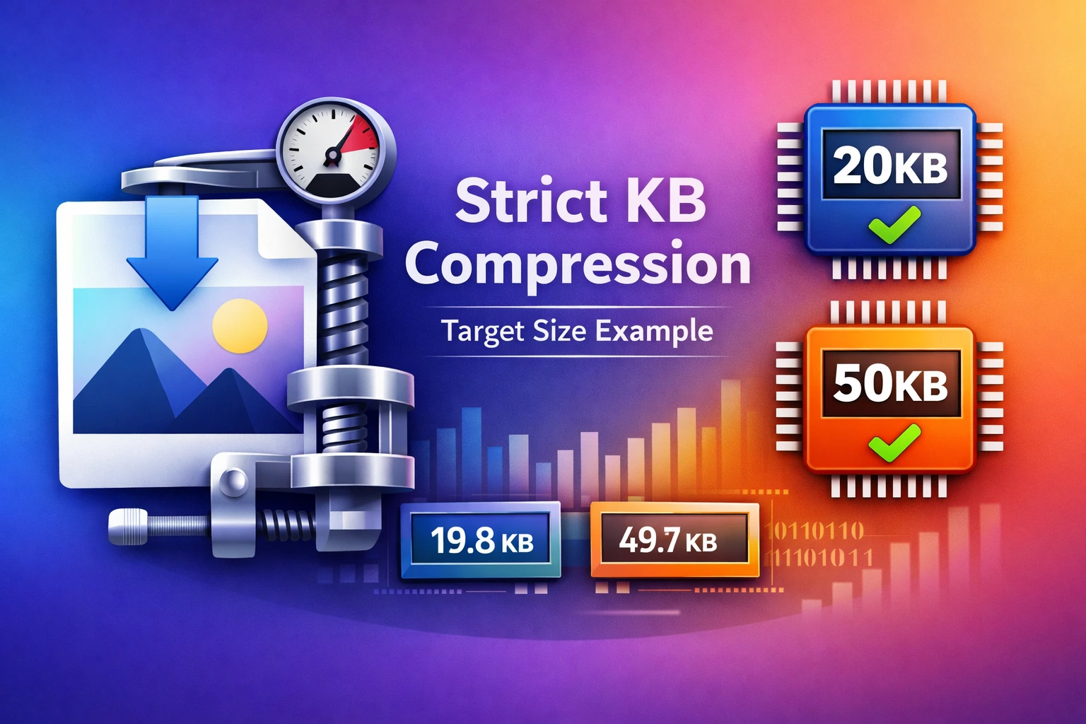 Strict KB compression example showing target size like 20KB or 50KB